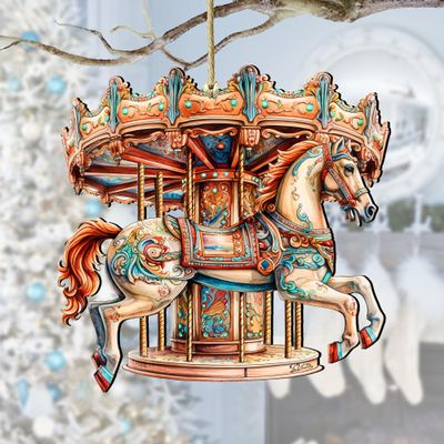 Carousel Horse Wooden Ornaments by G. Debrekht | Christmas Dcor - 8611027 SET of 2
