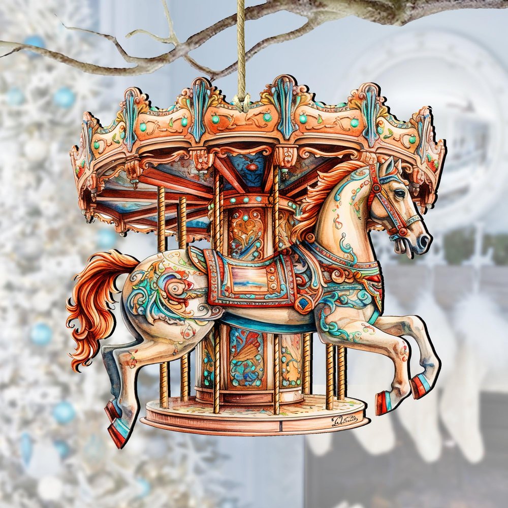 Carousel Horse Wooden Ornaments by G. Debrekht | Christmas Dcor - 8611027 SET of 2
