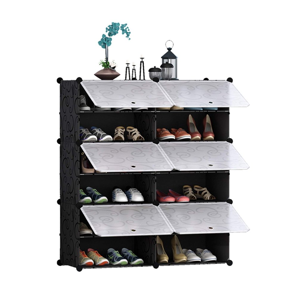 GRFIT Entryway Shoe Rack Interlocking Shoe Rack Rectangular Storage Organiser Modular Storage Shelf Unit with Doors Multifunctional Shoe Rack Shoe Organizer
