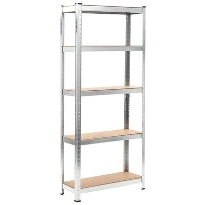 5-Layer Storage Shelf ,Food Shelf,Display Rack,Goods Ahelf,Kitchen Rack,Business Shelf,for Placing In The Hall, Living Room, Bedroom, Balcony,Office,Kitchen,Garage,Silver Steel&Engineered Wood