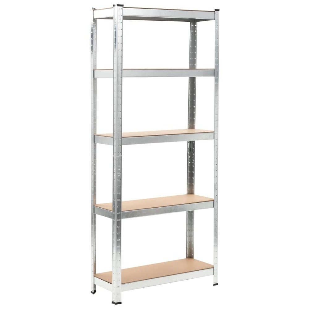 5-Layer Storage Shelf ,Food Shelf,Display Rack,Goods Ahelf,Kitchen Rack,Business Shelf,for Placing In The Hall, Living Room, Bedroom, Balcony,Office,Kitchen,Garage,Silver Steel&Engineered Wood