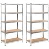 5-Layer Heavy-duty Shelves ,Storage Rack,Display Rack,Bookshelf,Food Shelf,Corner Shelf,for Garage, Kitchen, Warehouse, Living Room, Bedroom, Basement, Workplace, 2 pcs Silver Steel&Engineered Wood view 1