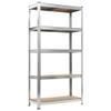 5-Layer Heavy-duty Shelves ,Storage Rack,Display Rack,Bookshelf,Food Shelf,Corner Shelf,for Garage, Kitchen, Warehouse, Living Room, Bedroom, Basement, Workplace, 2 pcs Silver Steel&Engineered Wood view 3