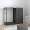 Cyclysio Dresser with Hanging Rack, 5 Fabric Drawers Dresser with Clothes Rack, Wooden Top Storage Chest of Drawers with Charging Station & LED Lights, Lockable Wheels, Closet view 2