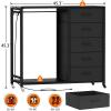 Cyclysio Dresser with Hanging Rack, 5 Fabric Drawers Dresser with Clothes Rack, Wooden Top Storage Chest of Drawers with Charging Station & LED Lights, Lockable Wheels, Closet view 3