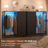 Cyclysio Dresser with Hanging Rack, 5 Fabric Drawers Dresser with Clothes Rack, Wooden Top Storage Chest of Drawers with Charging Station & LED Lights, Lockable Wheels, Closet view 4