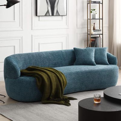 86.61" Round Curved Uphostery Boucle Couch, Mid-Century Modern Blue Minimalist Cloud Sofa for Living Room Bedroom Small Apartment
