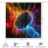 FBMLBRB Cool Ice Hockey Sports 4 Pieces Shower Curtain Set, Abstract Paint Style Graffiti Fire Ice Hockey Ball Non-Slip Rugs Toilet Lid Cover Bath Mat and Bathroom Curtain view 2