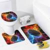 FBMLBRB Cool Ice Hockey Sports 4 Pieces Shower Curtain Set, Abstract Paint Style Graffiti Fire Ice Hockey Ball Non-Slip Rugs Toilet Lid Cover Bath Mat and Bathroom Curtain view 4