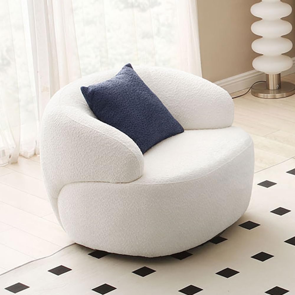 360 Swivel Armchair Single Couch, Comfy SinglReading Chair with Extra Deep Seats, Mid Century Modern Curved Sofa for Living Room, Apartment, Home Office, Tool-Free Assembly,Beige
