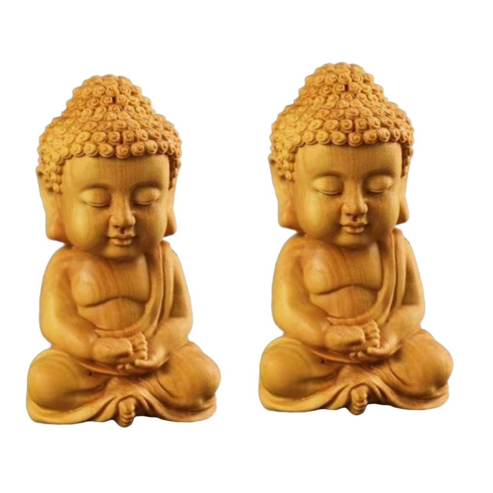 DECHOUS 2pcs Buddha Statue Deco Outdoor Tabletop Decor mini Decor Desk Topper Wood Buddha Figurines Wooden sakyamuni Wood Sculpture Craft car Tathagata