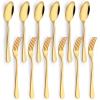 12 Pieces Spoons and Forks Set,Food Grade Stainless Steel Flatware Cutlery Set,6 Forks(6.8 inch)and 6 Spoons(6.6inch)Silverware Set for Home,Kitchen,Restaurant-Mirror Polished & Dishwasher Safe(Gold) view 1