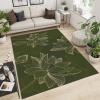 ELLECO Dark Green Golden Lotus Indoor Area Rugs, Simple Line Flowers Non-Slip Kids Rug, Upholstery Rug with Non-Slip Backing for Kids Boys Girls Bedroom Living Room Dining Room Study 5ftx8ft view 3