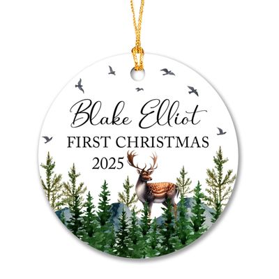 Baby's First Christmas Ornament 2025 - Personalized Woodland Deer 1st Xmas Keepsake for Kids - Custom Name and Year Gift for Boy Girl