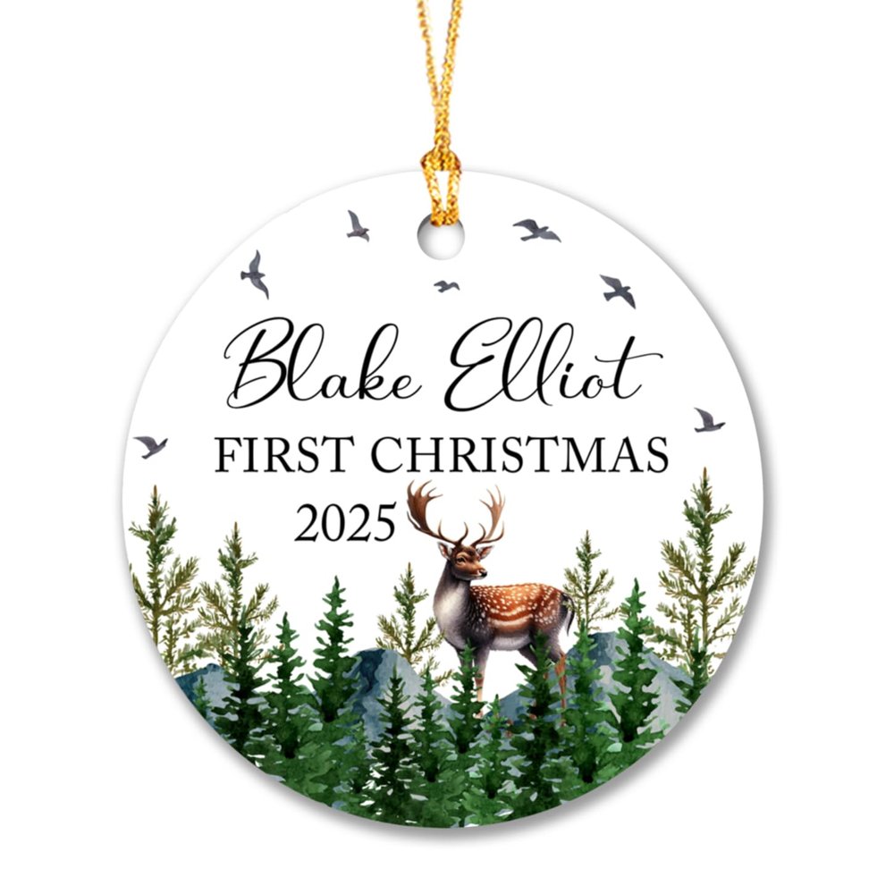 Baby's First Christmas Ornament 2025 - Personalized Woodland Deer 1st Xmas Keepsake for Kids - Custom Name and Year Gift for Boy Girl