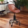 Rolling Stool with PU Leather Back 19.68"-23.62" Adjustable Swivel Counter Stool for Home, Dining, Breakfast, Bar, Office, Garage, (Heavy Duty,Welding,4 Wheels,Vintage Industrial,Black & Red) view 1