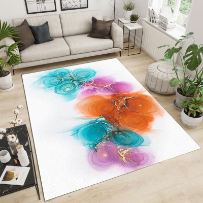 Blue Orange Watercolor Flower Art Area Rugs, Retro Dreamy Doodle Flowers Indoor Non-Slip Kids Rug, Upholstery Rug with Non-Slip Backing for Kids Boys Girls Bedroom Living Room Dining Room 6ftx8ft