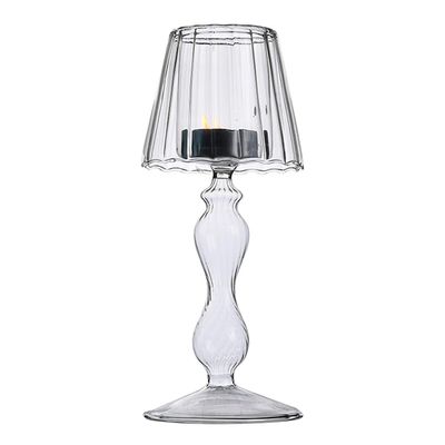 Clear Glass Candle Holders Table Lamp Shape Candle Holders Home Atmosphere Light for Home Wedding Room Decoration Party (B)