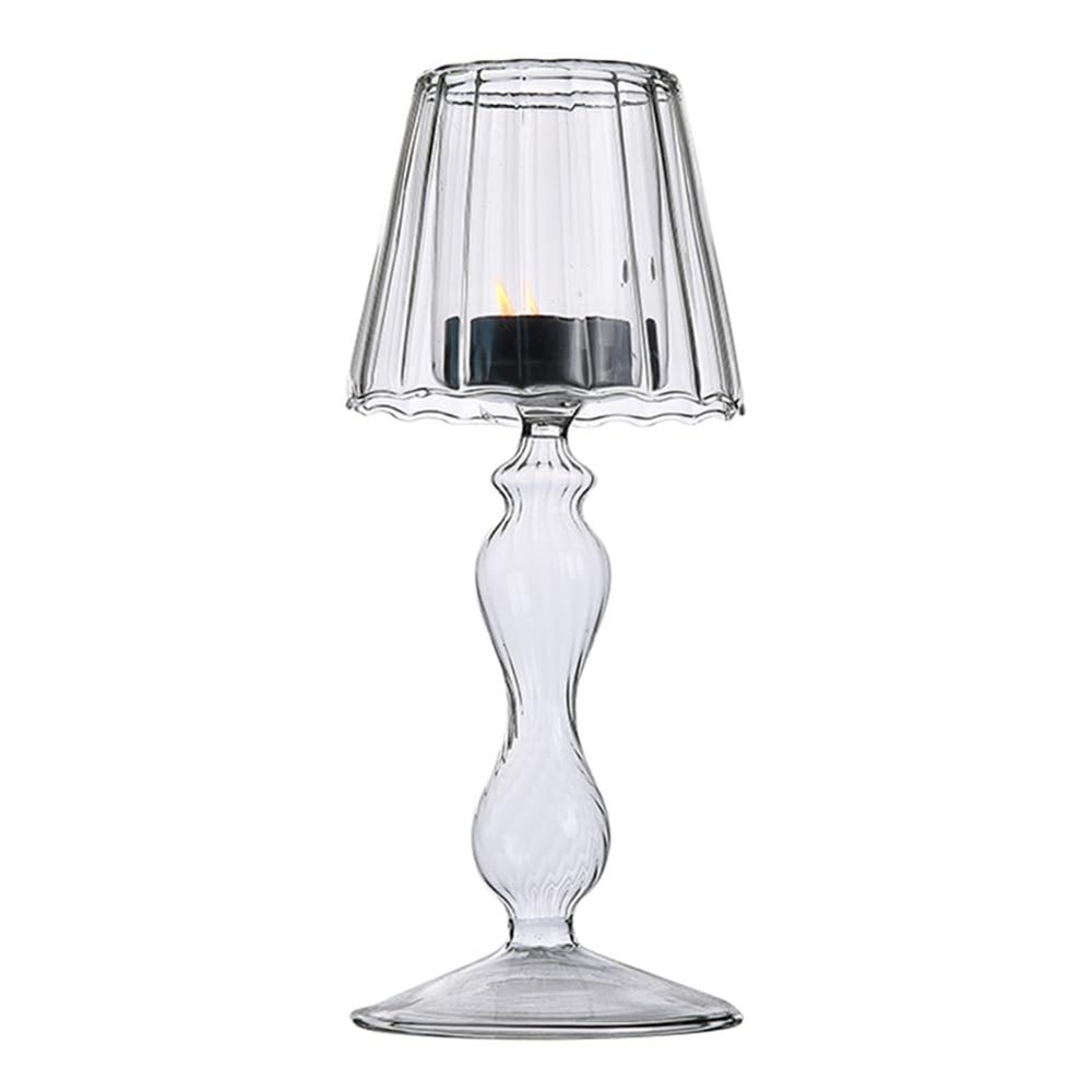 Clear Glass Candle Holders Table Lamp Shape Candle Holders Home Atmosphere Light for Home Wedding Room Decoration Party (B)