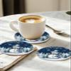 Coasters for Drinks Set of 6 with Holder Dark Blue Christmas Snowman Xmas Tree Snowflake Ceramic Cup Mat Absorbent Ceramic Stone Coasters with Cork Base for Coffee Cups Table Home Decor 4 in view 3