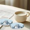Coasters for Drinks Set of 4 with Holder Christmas Snowman Xmas Tree Snowflake Light Blue Ceramic Cup Mat Absorbent Ceramic Stone Coasters with Cork Base for Coffee Cups Table Home Decor 4 in view 2