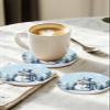 Coasters for Drinks Set of 4 with Holder Christmas Snowman Xmas Tree Snowflake Light Blue Ceramic Cup Mat Absorbent Ceramic Stone Coasters with Cork Base for Coffee Cups Table Home Decor 4 in view 3