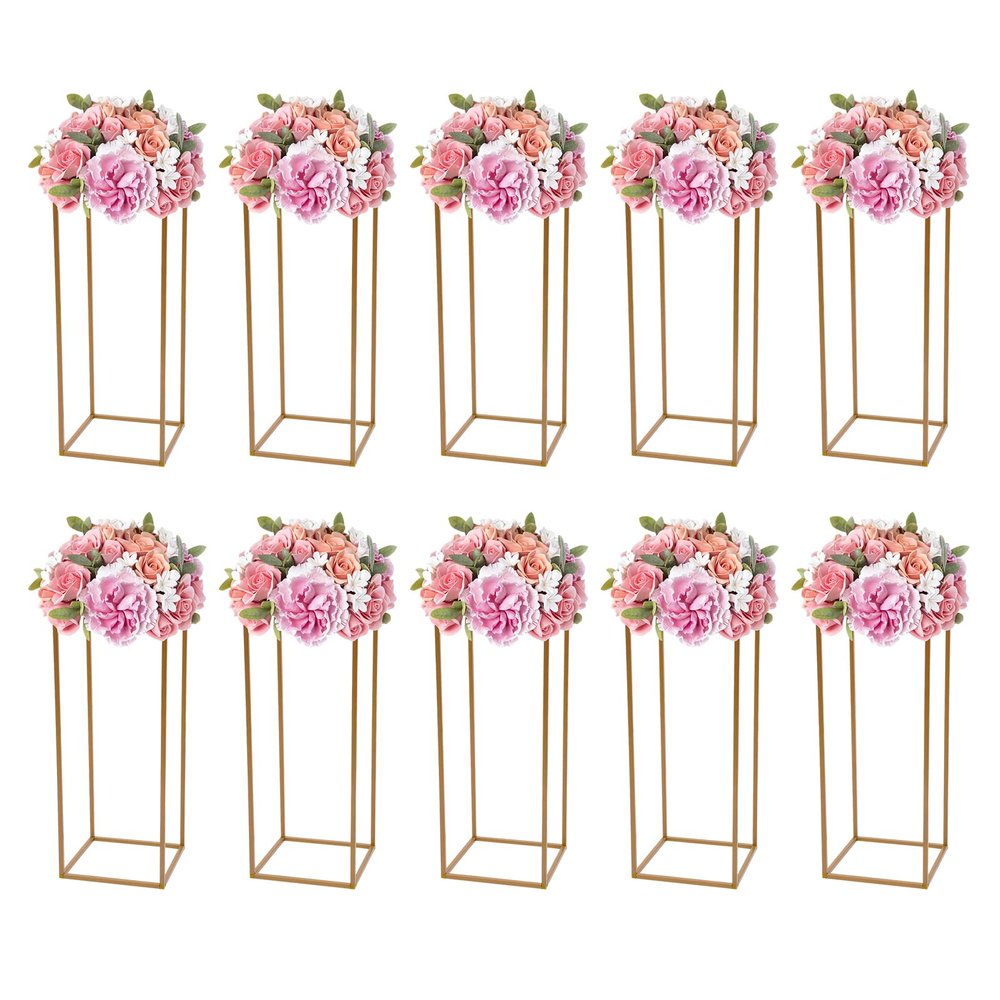 Cbhfmljd 10pcs 23.6" Tall Gold Metal Flower Stand for Wedding Table Centerpieces Decor Indoor/Outdoor Geometric Gold Flower Stands Display Rack for Party, Dining Table, Home Decor