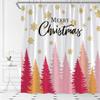 AMFD Merry Christmas Shower Curtain Pink Xmas Tree Gold Snowflake Winter Holiday Happy New Year Fabric Bathroom Curtain Set with Hooks(47" Wx70 H) view 1