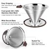 FACIACC Pour Over Coffee Dripper, Professional Stainless Steel Coffee Filter, Paperless and Reusable, Upgraded Double Micro Mesh Filter with Spoon and Silicone Tray, Cleaning Brush (3-4 Cup) view 2