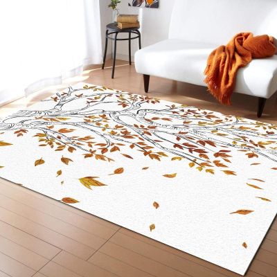 BISINA Black Lines Branches Area Rug, Fall Orange Gradient Leaves Kids Room Runner Rug, Living Room Decorative Outdoor Rug for Kids Girls Boys Bedroom, Office Non-Slip Washable Decorative Rug6x8ft