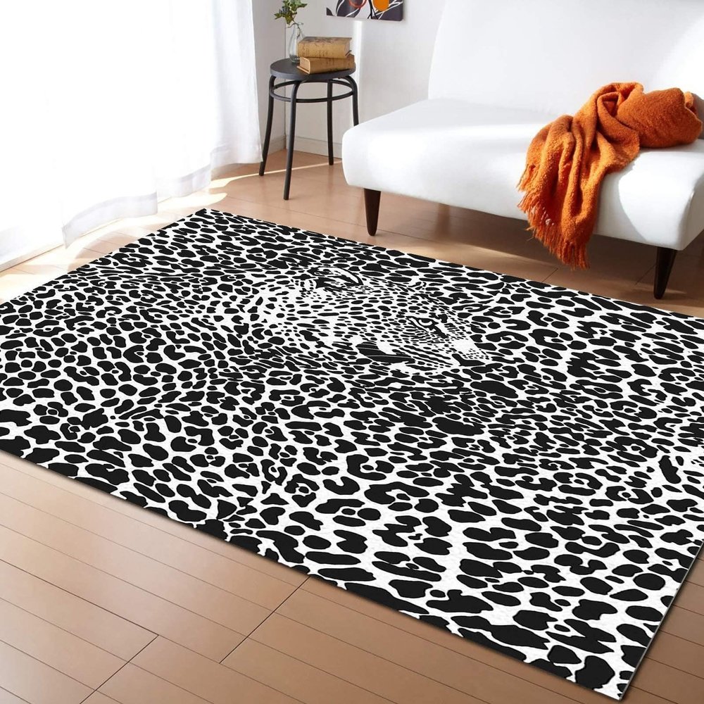 BISINA Black and White Leopard Design Area Rug, Simple and Personalized Kids Room Runner Rug, Living Room Decorative Outdoor Rug for Kids Girls Boys Bedroom, Non-Slip Washable Decorative Rug2x3ft