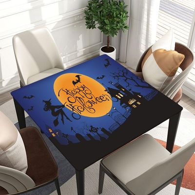 LMPTOEI Halloween Decoration Elastic Edged Polyester Tablecloth,Waterproof and Oil Proof Fitted Table Covers Easy to Clean, Fitted for 24"x24" Table Style 1630