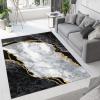 Black White Gold Marble Area Rug, European Simple Light Luxury Kids Room Runner Rug, Living Room Decorative Outdoor Rug for Kids Girls Boys Bedroom, Office Non-Slip Washable Decorative Rug(4x5ft view 1