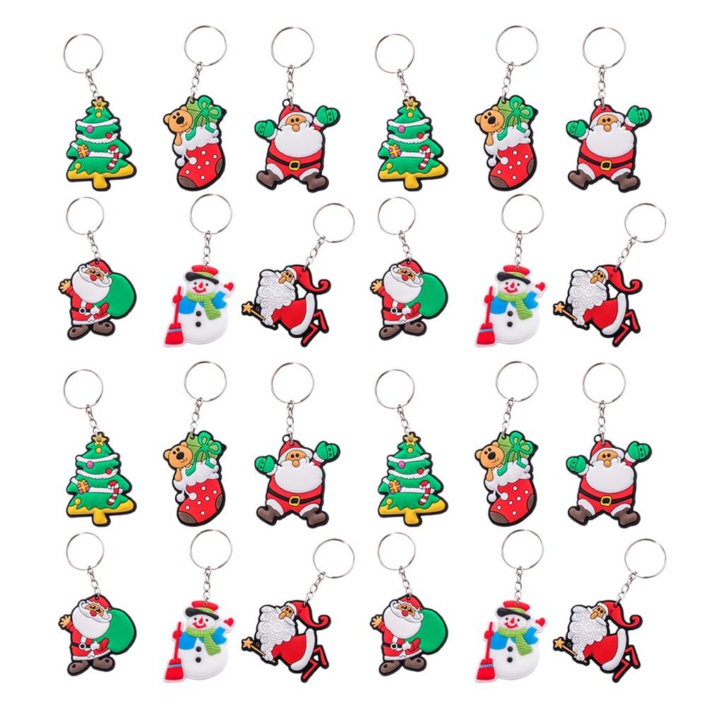 VOSAREA 30Pcs Christmas Keychain Bulk Reindeer Santa Christmas Tree Keychain Party Favors Hanging Xmas for Purse Backpack Luggage (Random Pattten)