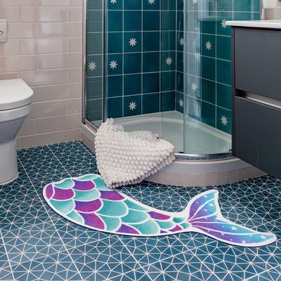 Kitcmat Cute Mermaid Bath Mat Non-Slip Absorbent Fish Bathroom Rug Funky Soft Washable Bath Mat for Bathroom, Shower, Room 17.7"x39.3"
