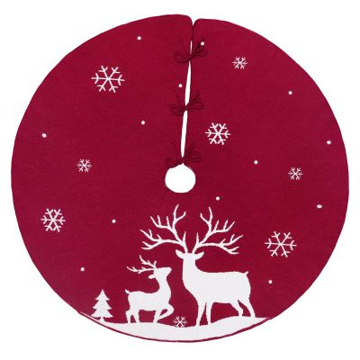 Christmas Tree Skirt, Snowflakes Xmas Tree Skirts Large Christmas Tree Mat with Snowy and Deer Pattern for Decorations Holiday Party,48 Inches