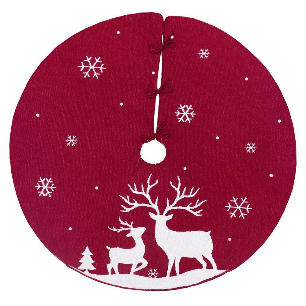 Christmas Tree Skirt, Snowflakes Xmas Tree Skirts Large Christmas Tree Mat with Snowy and Deer Pattern for Decorations Holiday Party,48 Inches