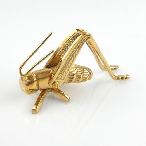 Small Gold Good Luck Metal Cricket Figurine Fireplace Hearth Solid Brass Insect -26kopi
