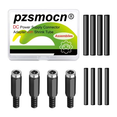Pzsmocn 48 Pieces / 16 Sets 5.5 * 2.5 mm DIY Soldering Type DC Power Barrel Jack Connector Adapter Assembly Female Plug with Shrink Tube, for Power Cord Repair.