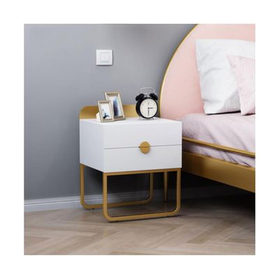 Simple Nightstand Nightstand Square Density Board End Table 2 Drawers Bedside Dresse Gold Legs Bedside Table 35 X 40 X 52cm Bedside Cabinet Space Saving