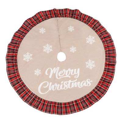 Christmas Tree Skirt 48 inches, Red Snowman Xmas Tree Mat Ornaments with Snowflake for Holiday Party New Year Christmas Decorations