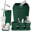 XLHOMO Dark Green Bathroom Accessories Set, Green Bathroom Set with Trash Can, Toothbrush Holder, Toothbrush Cup, Soap Dispenser, Soap Dish, Toilet Brush Holder, 2 Qtip Holder Dispensers and Tray view 1