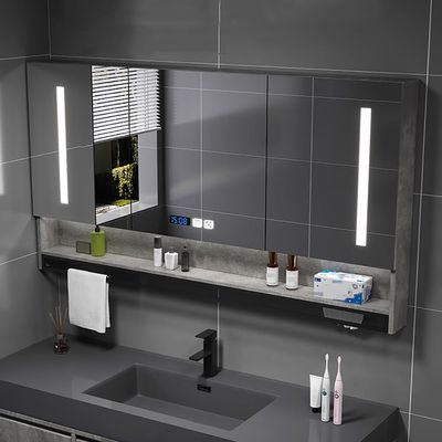 UkewEi Smart Mirror Cabinet for Bathroom, Modern Medicine Cabinet with Anti-Fog Mirror, LED Lighted, 3-Layer Storage Shelf, Clock/Temper Display, Wall Mounted (Color : A, Size : 60x80x13cm)