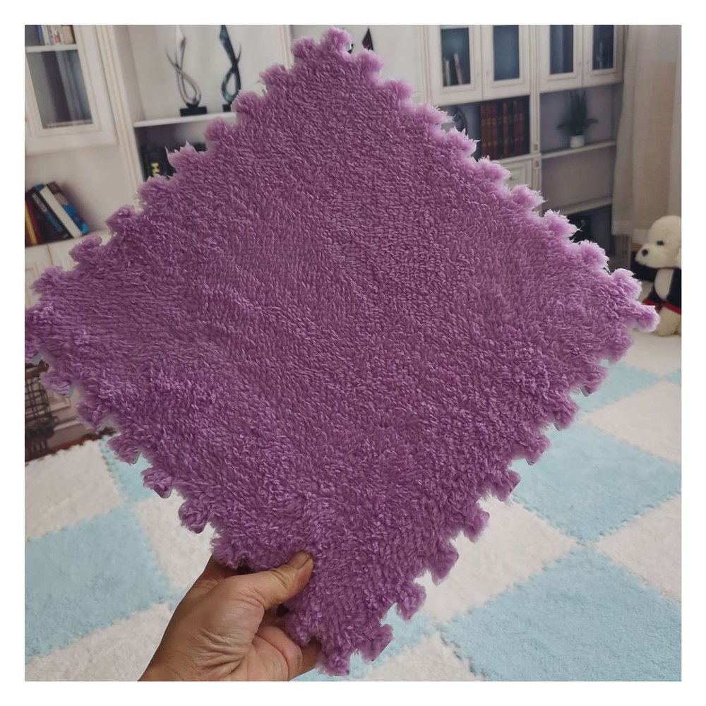 20-Piece Thickened Plush Foam Interlocking Floor Mat, Fluffy Square Foam Tiles Carpet Tiles with Edgings, Soft Anti-Slip Puzzle Playmat, 12x12inch(Color:Purple)
