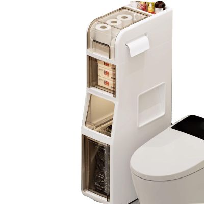 Bathroom Floor Storage Cabinet, 7 Narrow Organizer/Side Corner Unit with Casters and Rubbish Bin Paper Basket for Tiny Kitchen Laundry Living Room Toilet Gap, Drawer Slim Tower ( Size : H x w 96x17.5