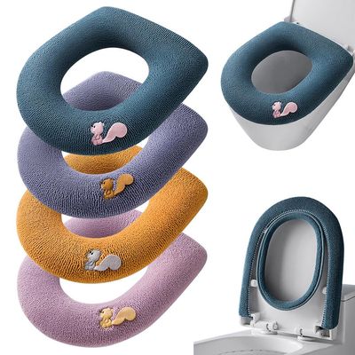 4 Pack Toilet Seat Covers for Bathroom, Bathroom Soft Thicker Warmer Stretchable Washable Cloth Toilet Seat Cover Pads, Easy Installation
