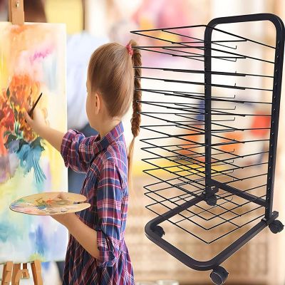 Drying Rack, 20-Shelf Mobile Art Drying Rack with Wire Shelves, Art Organizer for Kids, Art Studios & Classroom Painting Crafts, Artwork Storage, Black Powder Coated Finish