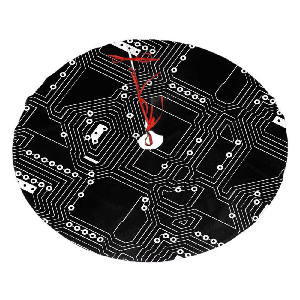 Yssammns Christmas Tree Skirt, Funky Retro Black White Computer Circuit Board Xmas Plush Tree Skirt Xmas Tree Ornaments for Xmas Holiday Party Decorations 30"