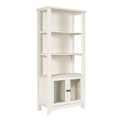 Flash Furniture Stella Bookcase Cabinet with 2 Glass Doors, Bookshelf with 3 Storage Shelves, Wood Storage Cabinet for Living Room or Home Office, 67.75" H, White