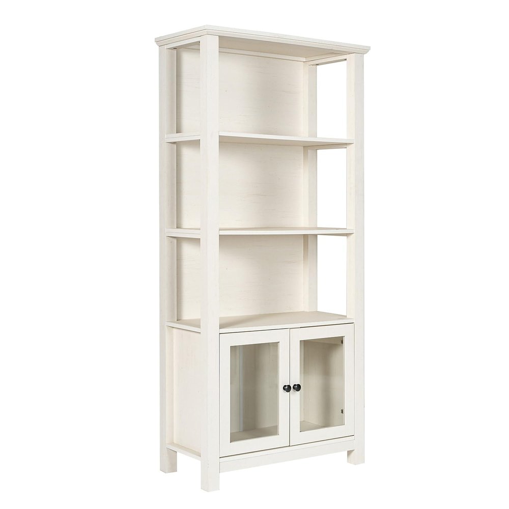 Flash Furniture Stella Bookcase Cabinet with 2 Glass Doors, Bookshelf with 3 Storage Shelves, Wood Storage Cabinet for Living Room or Home Office, 67.75" H, White